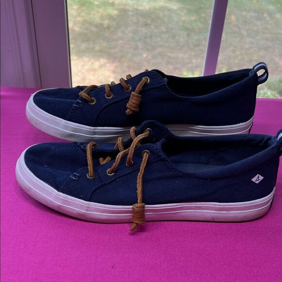 Sperry Navy Canvas Sneakers with White Soles W8 - Picture 3 of 7